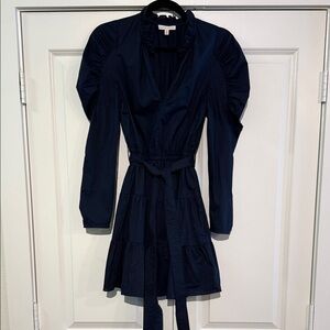 Anna Cate Navy Ruffled Tie Belt Dress